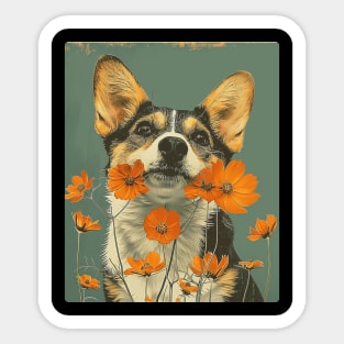 Welsh Corgi Flowers Photo Art Design For Dog Onwer Sticker